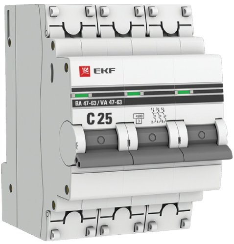 Выключатель автоматический EKF PROxima ВА47-63 3п 25А C 4.5кА картинка